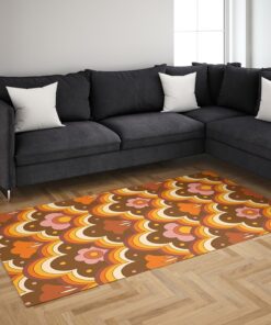 Psychedelic Flower Power Floral Pattern 70s Style Floor Rug