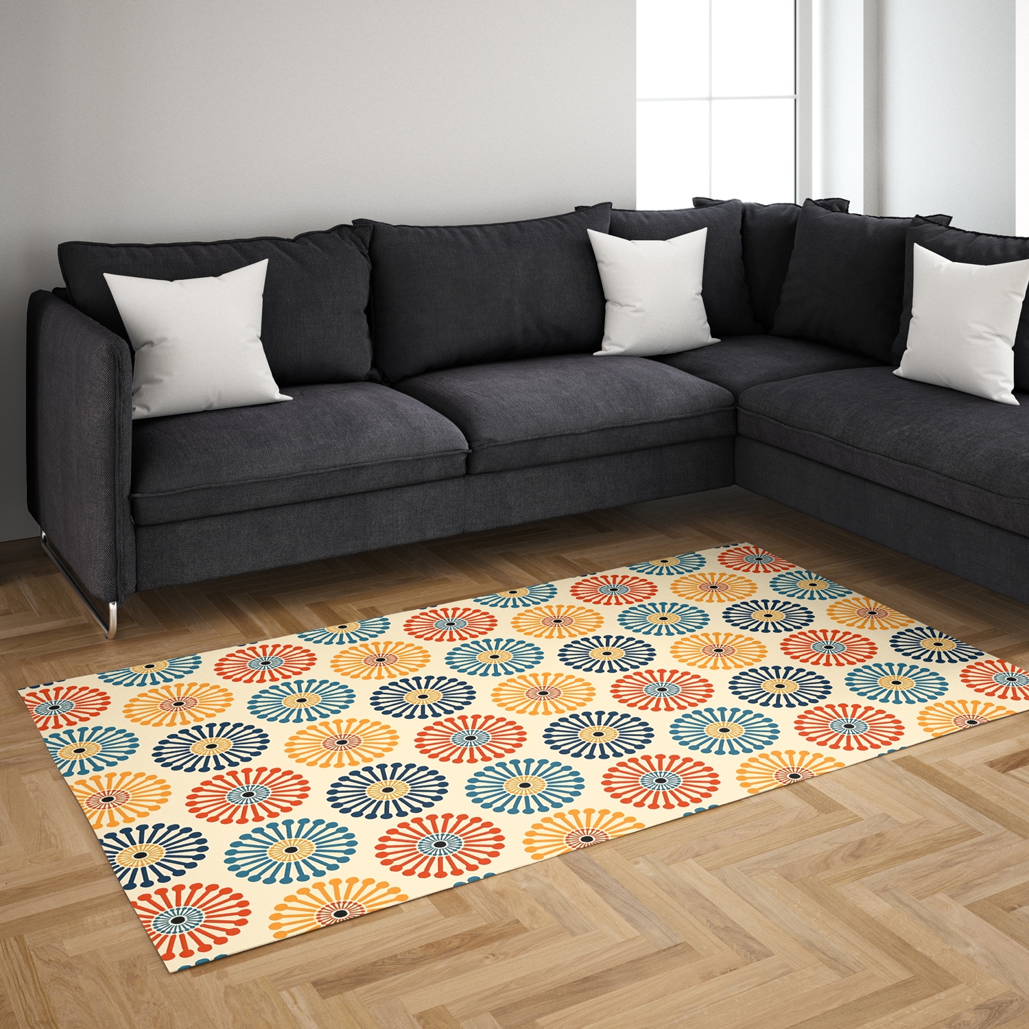 Retro Vintage Dandelion Clock Pattern 1970s Bohemian Style Area Rug
