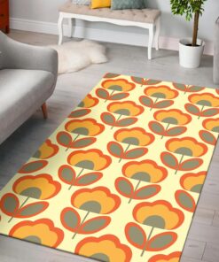Orange Floral Retro 70s Style Rug