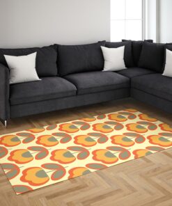 Orange Floral Retro 70s Style Rug