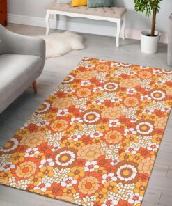 70s Flower Orange Pattern Area Rug