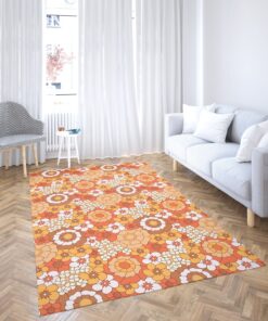 70s Flower Orange Pattern Area Rug