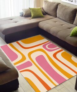 Palm Springs Retro Mid Century Modern Abstract Pattern In Thulian And Orange Tones Area Rug