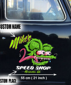 2 Pcs Personalized Speed Shop Hot Rod Vinyl Stickers
