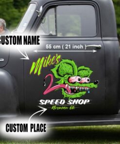 2 Pcs Personalized Speed Shop Hot Rod Vinyl Stickers