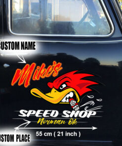 2 Pcs Personalized Speed Shop Hot Rod Vinyl Stickers