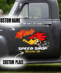 2 Pcs Personalized Speed Shop Hot Rod Vinyl Stickers