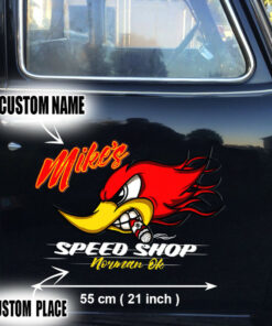 Personalized Hot Rod Garage Speed Shop Kustom Kultrure Old School Decals Set 02 Pcs Stickers