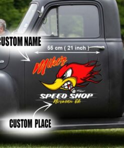 Personalized Hot Rod Garage Speed Shop Kustom Kultrure Old School Decals Set 02 Pcs Stickers
