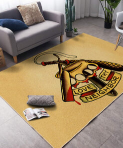 Love Thy Neighbor Brass Knuckles Tattoo Rug