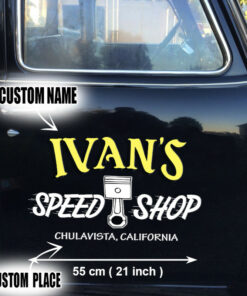 2 Pcs Personalized Speed Shop Hot Rod Vinyl Decals