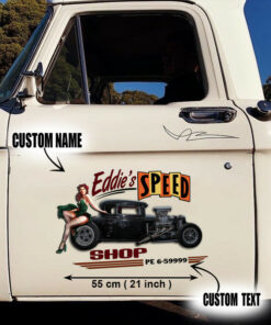 2 Pcs Personalized Speed Shop Hot Rod Vinyl Decals For Cars