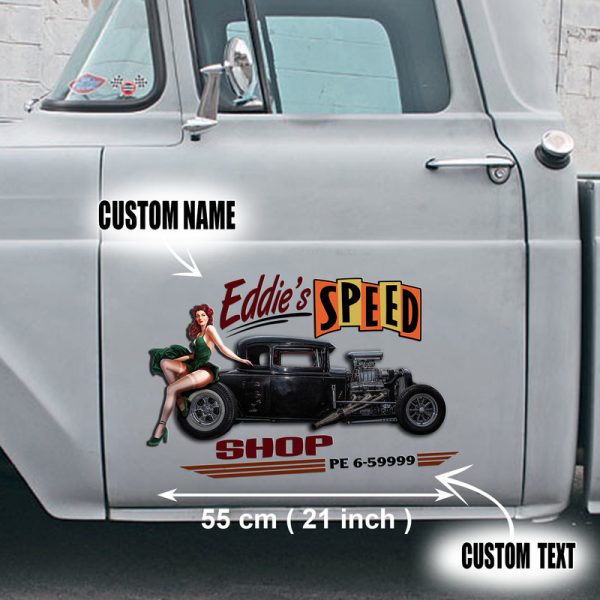 2 Pcs Personalized Speed Shop Hot Rod Vinyl Decals For Cars