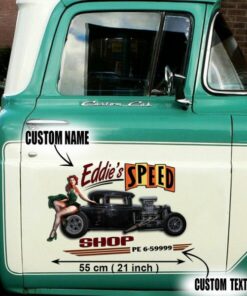 2 Pcs Personalized Speed Shop Hot Rod Vinyl Decals For Cars