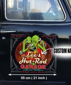 2 Pcs Personalized Hot Rod Garage Speed Shop Kustom Kultrure Old School Decals For Cars