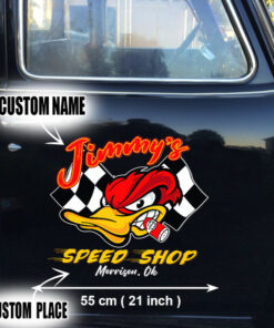 2 PCS Personalized Hot Rod Garage Speed Shop Kustom Kultrure Old School Vinyl Stickers