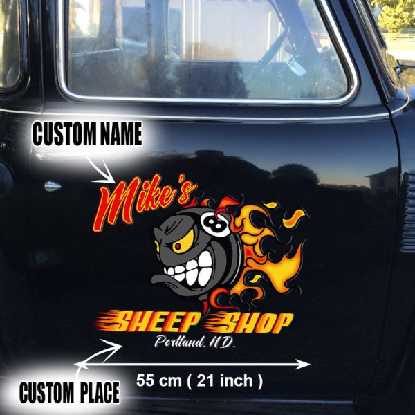 Personalized Hot Rod Garage Speed Shop Kustom Kultrure Old School Vinyl Stickers Set 2 Pcs