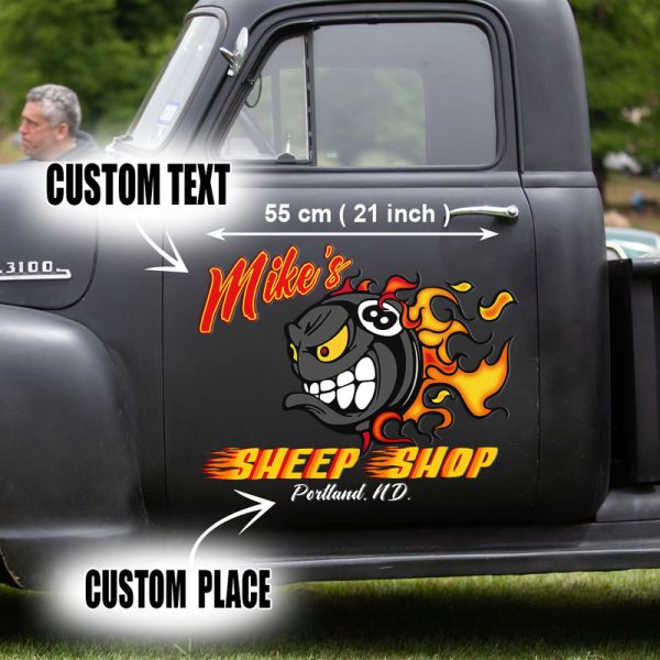 Personalized Hot Rod Garage Speed Shop Kustom Kultrure Old School Vinyl Stickers Set 2 Pcs
