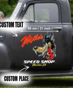 2 Pcs Personalized Hot Rod Garage Speed Shop Kustom Kultrure Old School For Truck Window – Big Car Door Decals