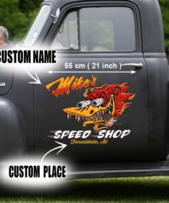 Personalized Hot Rod Garage Speed Shop Kustom Kultrure Old School Decals For Cars Set 02 Pcs