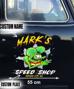 2 Pcs Personalized Hot Rod Garage Speed Shop Kustom Kultrure Old School Vinyl Wrap Sticker