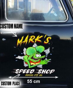 2 Pcs Personalized Hot Rod Garage Speed Shop Kustom Kultrure Old School Vinyl Wrap Sticker