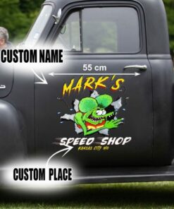 2 Pcs Personalized Hot Rod Garage Speed Shop Kustom Kultrure Old School Vinyl Wrap Sticker