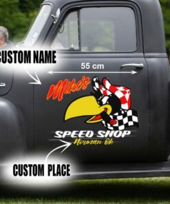 2 Pcs Personalized Hot Rod Garage Kustom Kultrure Old School Vinyl Stickers