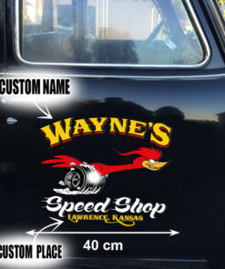 2 Pcs Personalized Hot Rod Garage Speed Shop Kustom Kulture Old School Vinyl Stickers