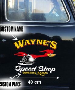 2 Pcs Personalized Hot Rod Garage Speed Shop Kustom Kulture Old School Vinyl Stickers