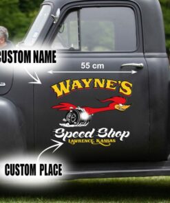 2 Pcs Personalized Hot Rod Garage Speed Shop Kustom Kulture Old School Vinyl Stickers