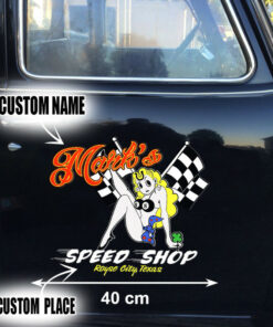 Set 2 Pcs Personalized Hot Rod Garage Speed Shop Kustom Kultrure Old School Vinyl Stickers