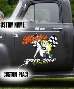 Set 2 Pcs Personalized Hot Rod Garage Speed Shop Kustom Kultrure Old School Vinyl Stickers
