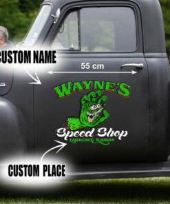 2 Pcs Personalized Hot Rod Garage Speed Shop Kustom Kultrure Old School Vinyl Stickers