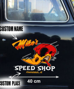2 Pcs Personalized Hot Rod Garage Speed Shop Kustom Kultrure Old School Vinyl Decals for Car