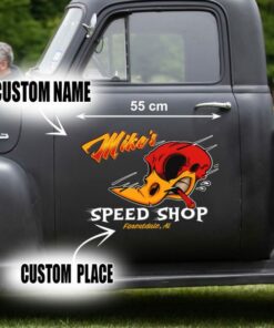 2 Pcs Personalized Hot Rod Garage Speed Shop Kustom Kultrure Old School Vinyl Decals for Car