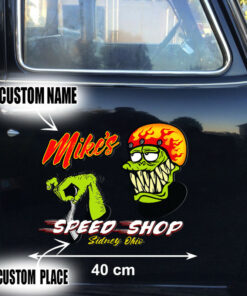 2 Pcs Personalized Hot Rod Garage,Speed Shop Kustom Kultrure Old School Vinyl Stickers