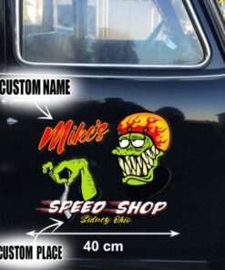 2 Pcs Personalized Hot Rod Garage,Speed Shop Kustom Kultrure Old School Vinyl Stickers