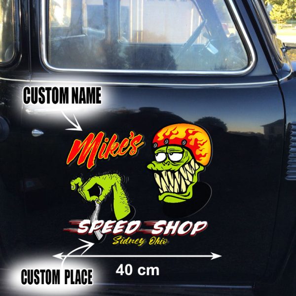 2 Pcs Personalized Hot Rod Garage,Speed Shop Kustom Kultrure Old School Vinyl Stickers
