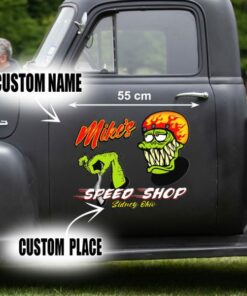 2 Pcs Personalized Hot Rod Garage,Speed Shop Kustom Kultrure Old School Vinyl Stickers