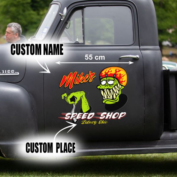 2 Pcs Personalized Hot Rod Garage,Speed Shop Kustom Kultrure Old School Vinyl Stickers