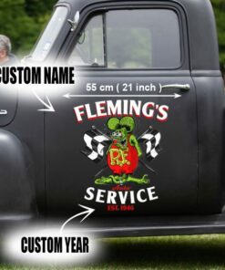 2 Pcs Personalized Speed Shop Hot Rod Car Door Decals