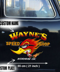 2 Pcs Personalized Speed Shop Hot Rod Cars Large Stickers