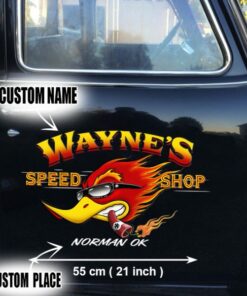2 Pcs Personalized Speed Shop Hot Rod Cars Large Stickers