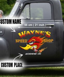 2 Pcs Personalized Speed Shop Hot Rod Cars Large Stickers
