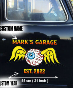 2 Pcs Personalized Eye Ball Hot Rod Speed Shop Garage Vinyl Stickers