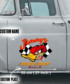 2 Pcs Personalized Hot Rod Garage Speed Shop Kustom Kultrure Old School Large Stickers