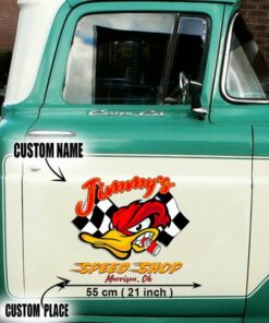 2 Pcs Personalized Hot Rod Garage Speed Shop Kustom Kultrure Old School Large Stickers
