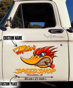 2 Pcs Personalized Hot Rod Garage Speed Shop Kustom Kultrure Old School Decals For Cars