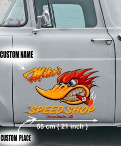 2 Pcs Personalized Hot Rod Garage Speed Shop Kustom Kultrure Old School Decals For Cars